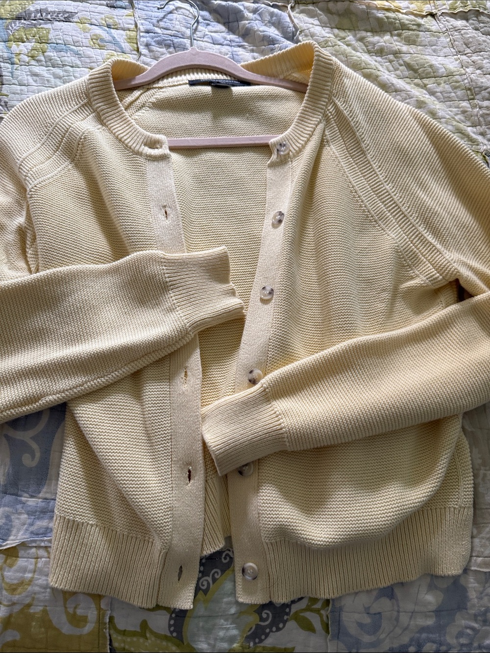 Classic Pale Yellow Button-Front Women's Sweater Cardigan
